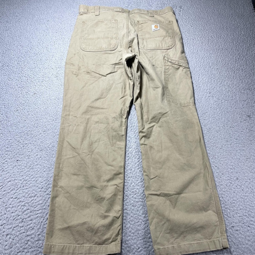Carhartt Pants Mens 34x30 Beige Relaxed Fit Stretch Canvas Carpenter Workwear - Picture 11 of 13